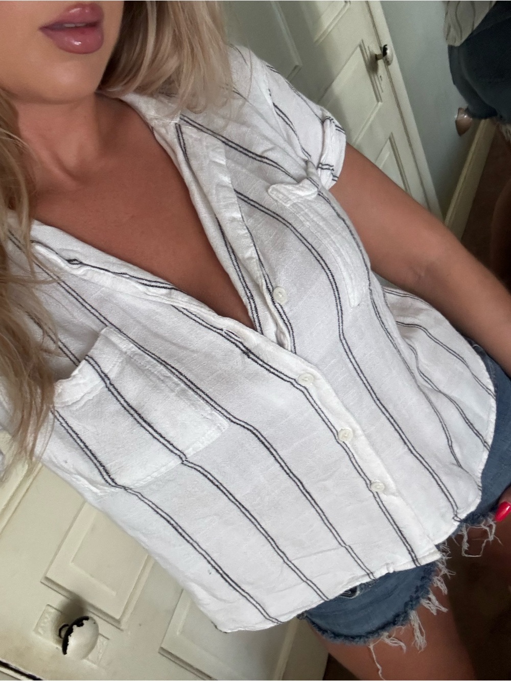 Thread & Supply White Button-Front Striped Blouse